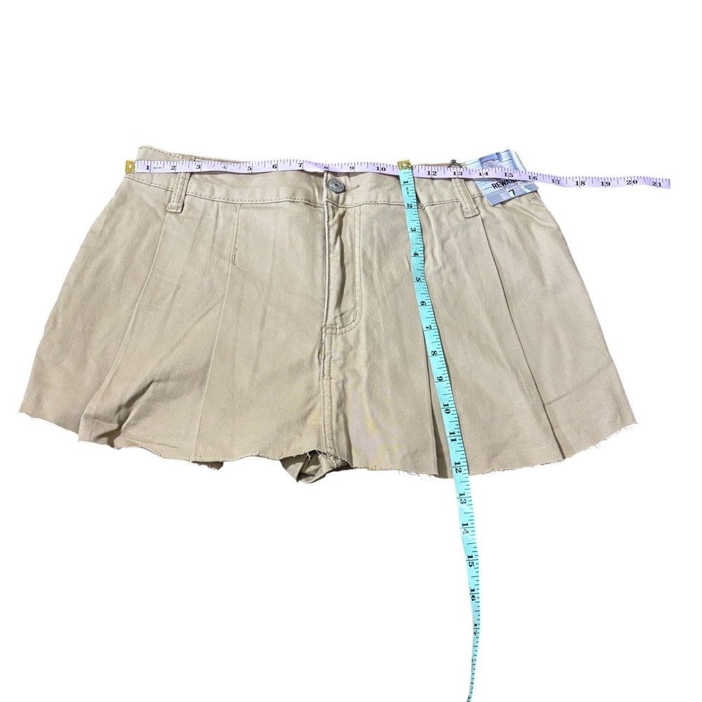Rewash Womens Khaki Pleated Skort Tan Raw Hem High Rise Cotton Stretch Gorpcore - Picture 6 of 13